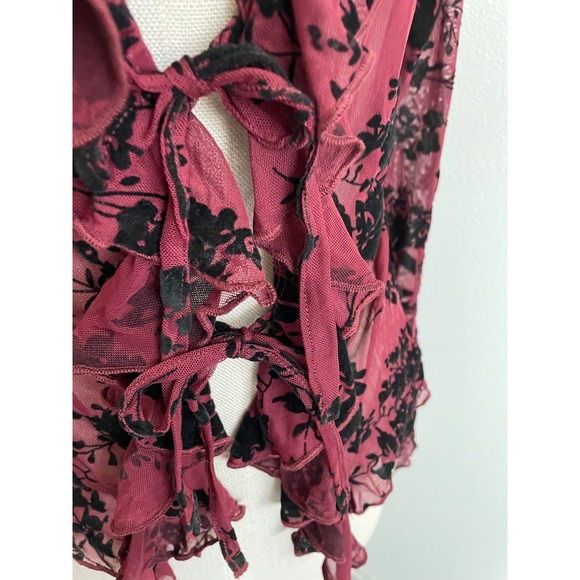 Shein Velvet Burnout Cardigan Top Wine L Fairy Whimsigoth Dark Romantic Femme - Picture 5 of 6
